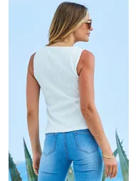 White Textured Vest Jersey Top - 3