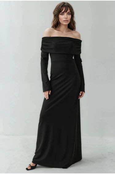 Off-Shoulder Maxi Dress with Slit