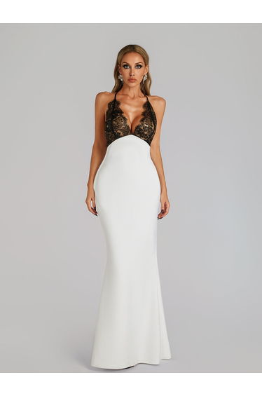 Vazvara Halterneck Lace Maxi Dress In White