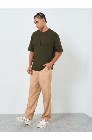 Men Beige Drawstring Waist Pants