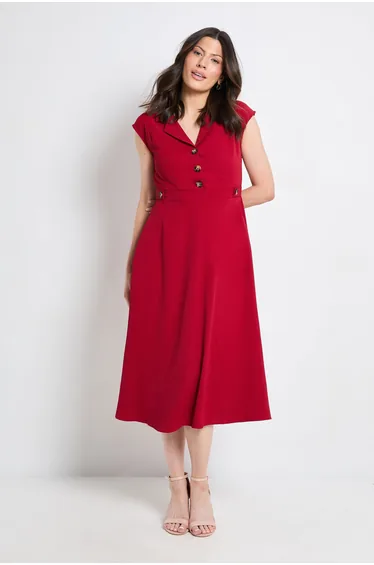 Collared Button Detail Fit And Flare Dress