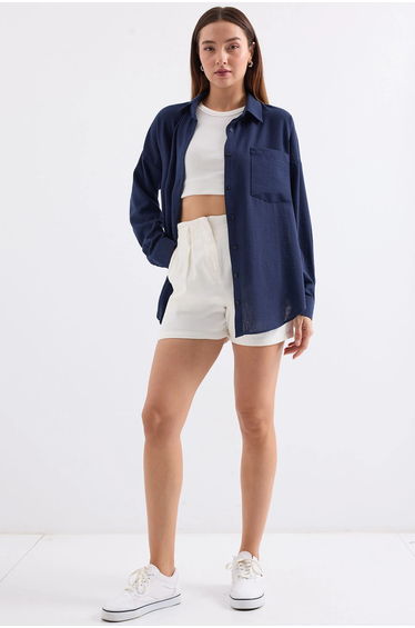 BDART Linen Blended Shirt with Button Closure