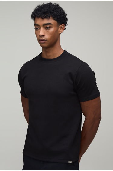 Slim Premium Interlock Extended Neck T-Shirt - black