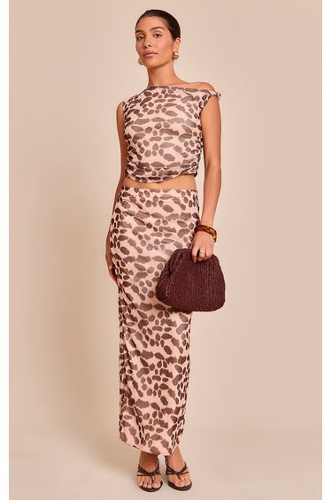 Petite Chocolate Printed Asymmetric Twist Detail Top