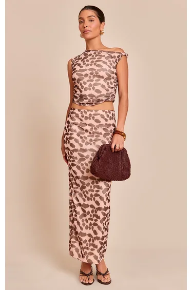 Petite Chocolate Printed Asymmetric Twist Detail Top