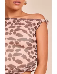 Petite Chocolate Printed Asymmetric Twist Detail Top - 3