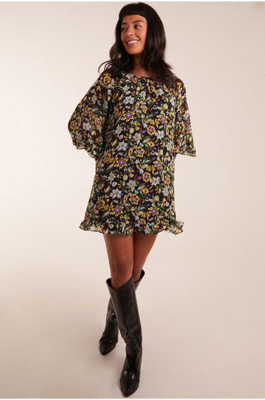 Floral A-Line Mini Smock Dress with Ruffles