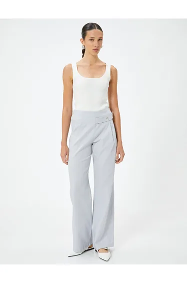 Linen Blend Wide Leg Trousers High Waist Belt Detailed