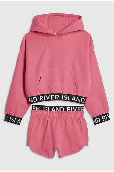 Girls Pink Hoodie And Shorts Set
