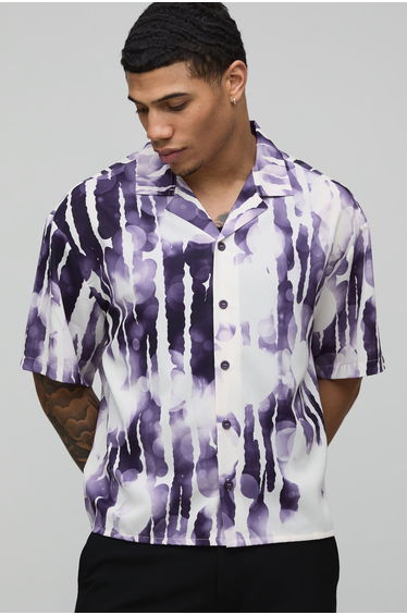Oversized Boxy Abstract Print Shirt - purple