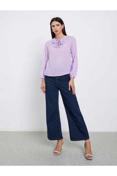 Lilac Long Sleeve Shirt with Floral Detail