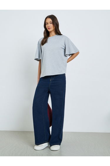 Grey Oversized Flared Sleeve T-Shirt