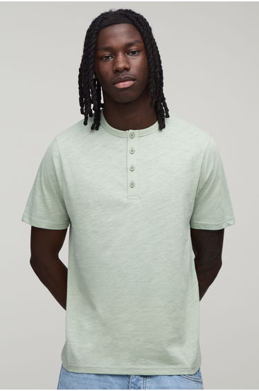 Slim Fit Slub Henley T-shirt - sage