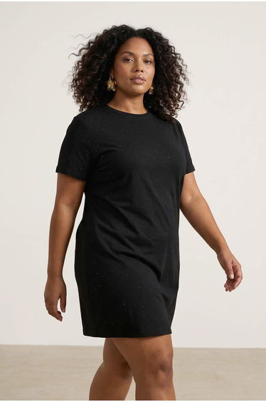 Black Stone Mini Knitted Plus Size Dress