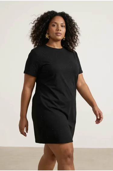 Black Stone Mini Knitted Plus Size Dress