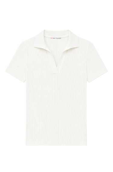 MIXRAY Ribbed Polo Collar Blouse