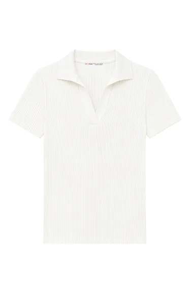 MIXRAY Ribbed Polo Collar Blouse