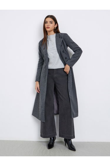 Grey Regular Fit Wool Like Midi Coat