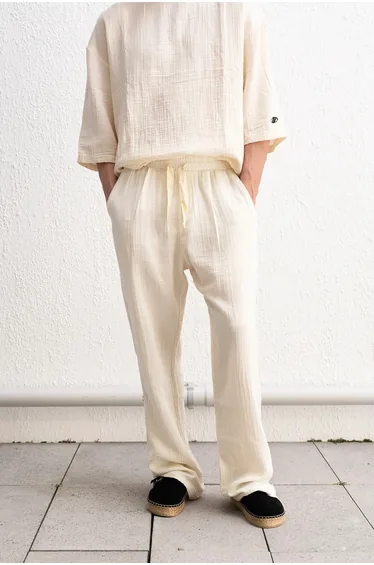 GIESTO Textured Cotton Relaxed Fit Drawstring Pants