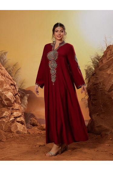 Leely Plus Middle East Arabic Muslim Abaya Women's Loose Long Sleeve