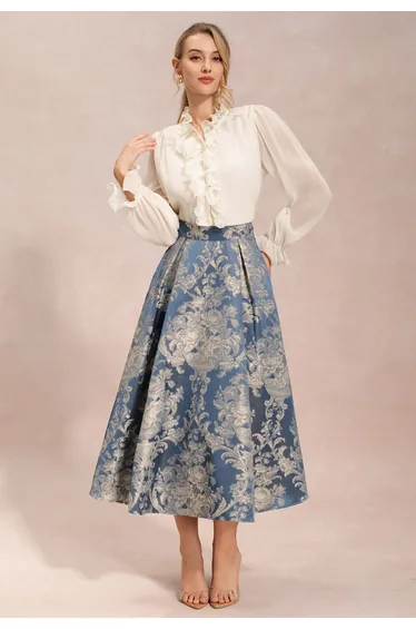 Vintage Damask Jacquard A-Line Maxi Skirt for Concerts & Theater Nights