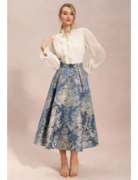 Vintage Damask Jacquard A-Line Maxi Skirt for Concerts & Theater Nights