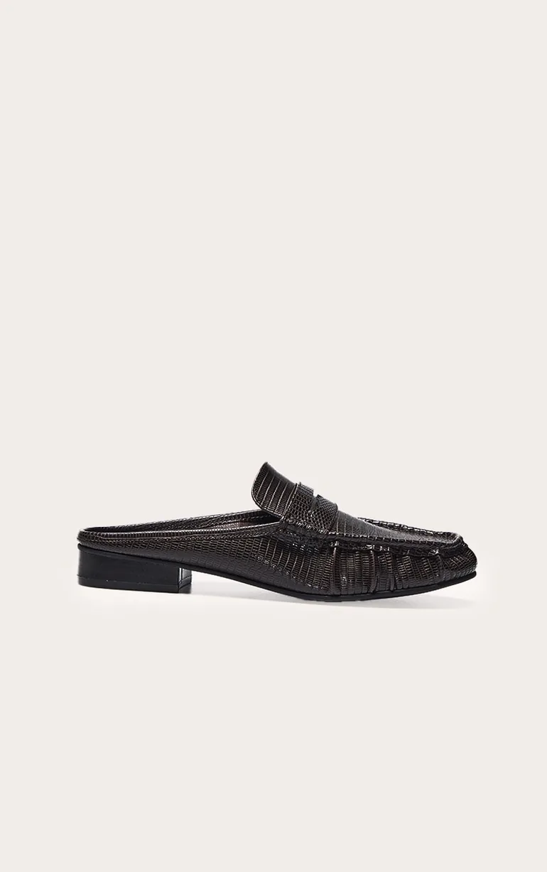 Chocolate Python Loafer Mule - 1