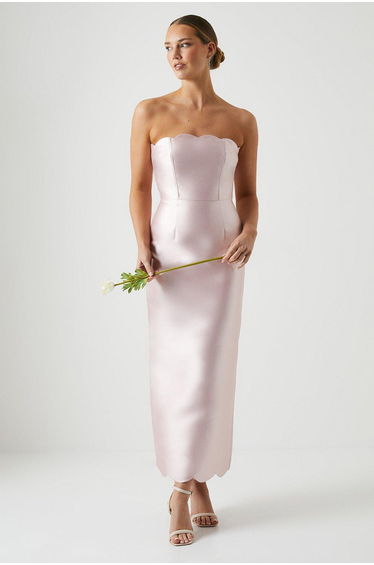 Scallop Detail Twill Column Dress