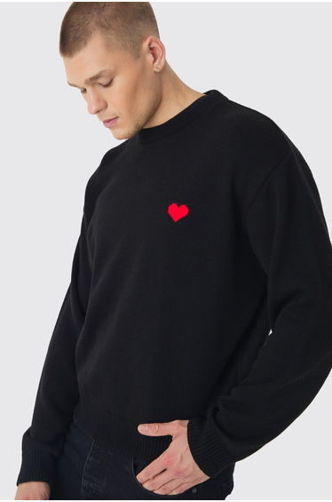 Oversized Boxy Heart Jumper - black