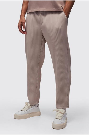 Elasticated Waist Tapered Fit Pleated PU Trouser - ecru