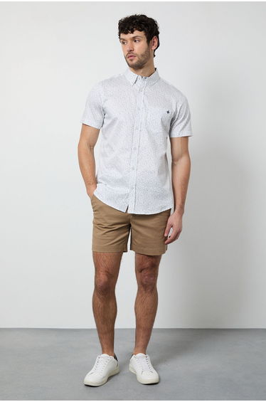 White Ditsy Floral Print Short Sleeve Shirt