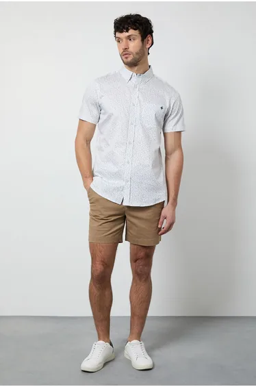 White Ditsy Floral Print Short Sleeve Shirt