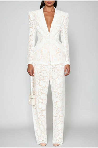 Djehutimose Floral Lace Pants Set In White