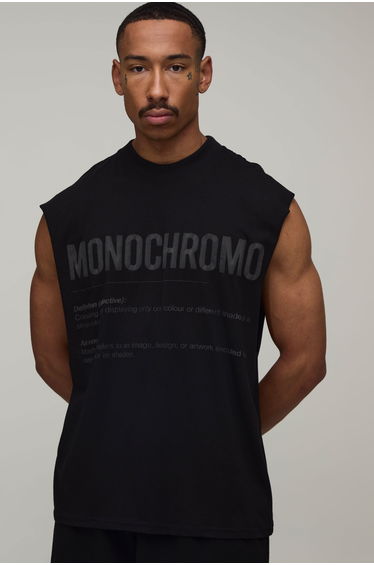 Oversized Monochrome Puff Print Tank - black