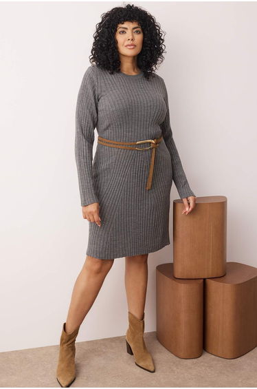 Anthracite Ribbed Mini Knit Dress