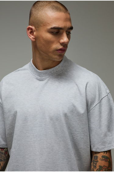 MAN Active Better Than Yesterday Extended Neck Oversized T-Shirt - grey marl