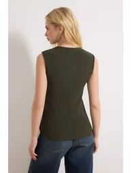 Khaki Accessory Buttoned Crew Neck Regular Length Vest Knitted Blouse - 3