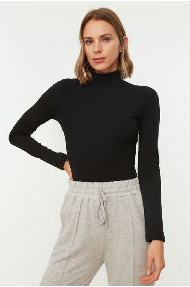 Black Turtleneck Snap Knitted Bodysuit