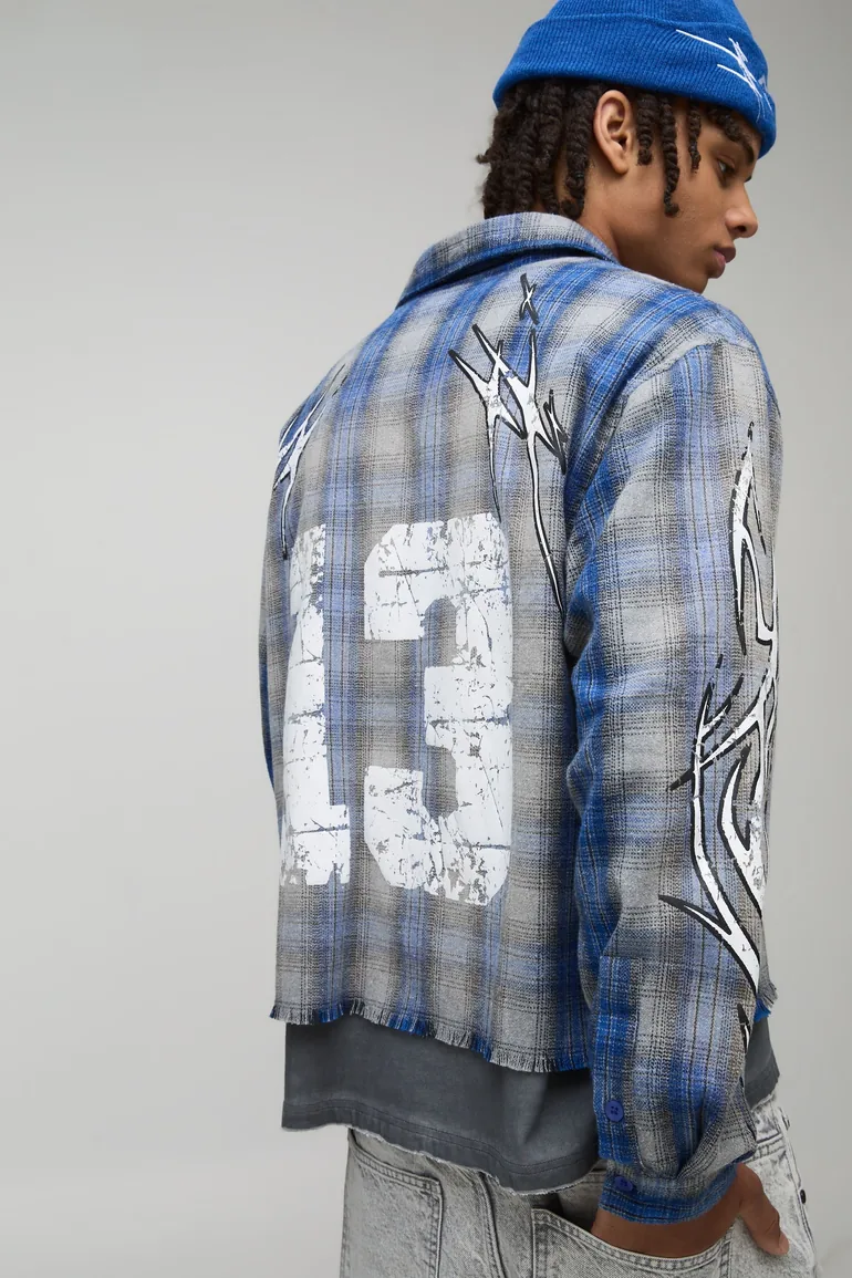 Oversized Boxy Twenty Thirteen Check Long Sleeve Shirt - navy - 2