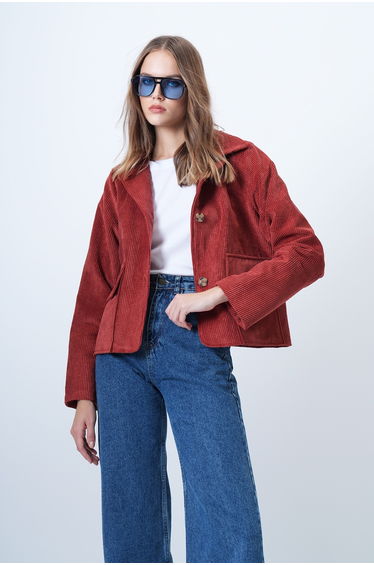 Women's Tile Double Pocket Wide Cuff Velvet Jacket