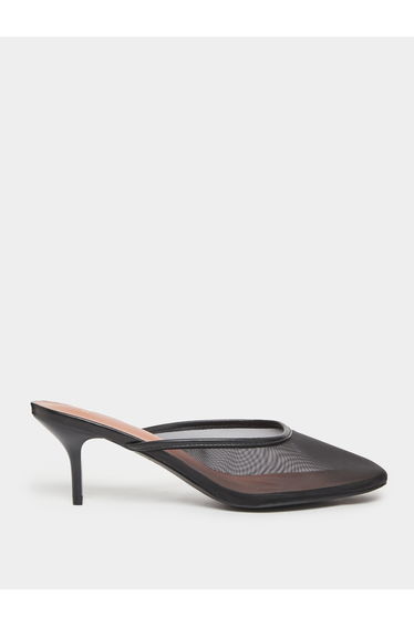 Black Mesh Pointed Toe Stiletto Heel Mules
