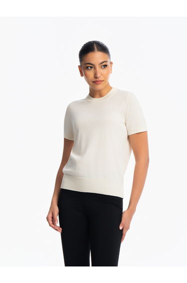 Knitted Short Sleeve Top - IVORY