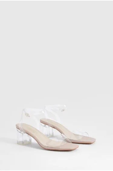 Wide Fit Clear Low Block Heels - nude