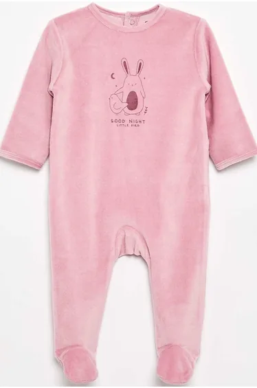 Velour Sleepsuit with Feet PINK