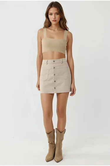 High Waist Straight Mini Skirt with Button Closure