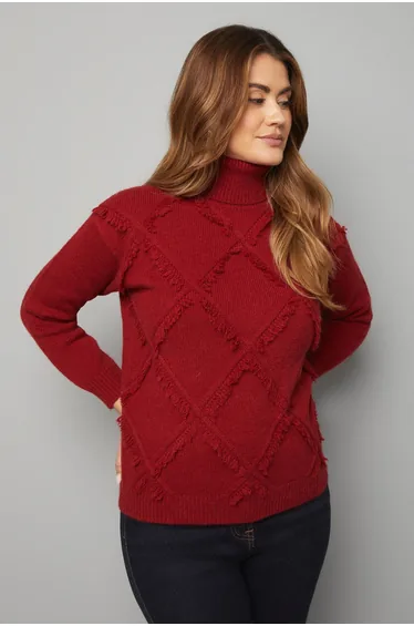 Fringe Roll Neck Diamond Jumper