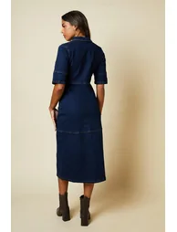 Half Placket Denim Shirt Dress - 2