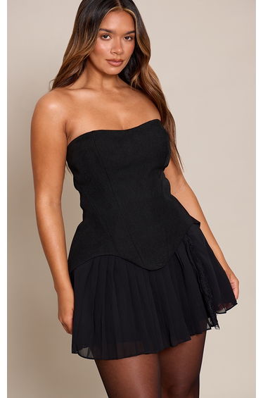 Shape Black Bandeau Lace Hem Detail Mini Dress