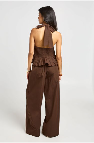 Prairy Peplum Top and Trouser Co-ord - chocolate