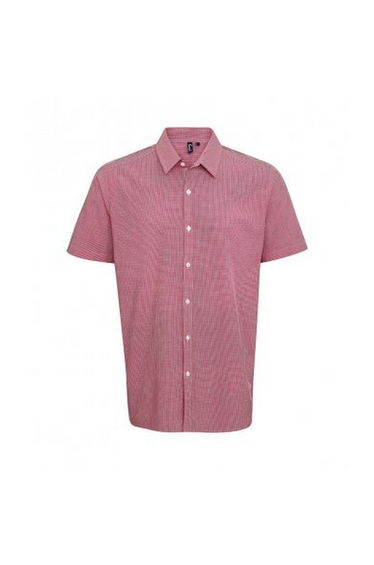Premier Mens Gingham Short Sleeve Shirt - Red/White